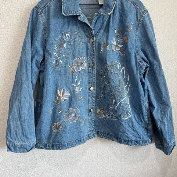 VTG White Stag Womens XL Jacket Embroidered Floral Paisly Denim Boho Festival - Picture 10 of 10